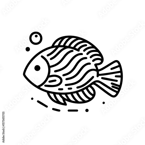 Elegant Angelfish Line Art: Aquatic Animal Vector Graphic