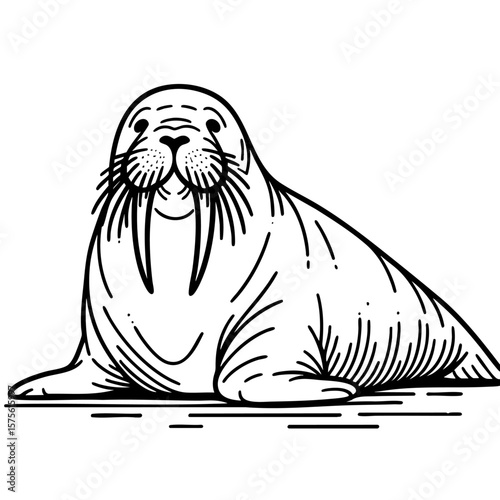 Majestic Walrus: Arctic Ocean Mammal Line Art