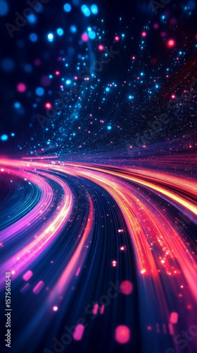 Glowing Light Streaks Abstract Background with Colorful Stars