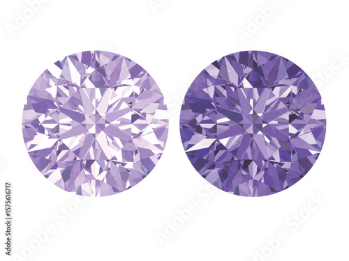 Purple light and intense color round diamond and gems brilliant cut, which is designed to maximize light reflection and brilliance.