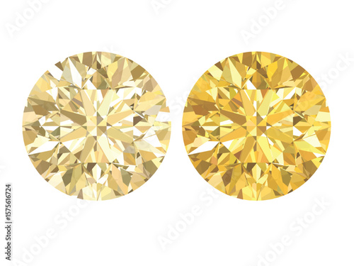 Yellow light and intense color round diamond and gems brilliant cut, which is designed to maximize light reflection and brilliance.