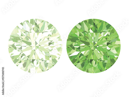 Green light and intense color round diamond and gems brilliant cut, which is designed to maximize light reflection and brilliance.