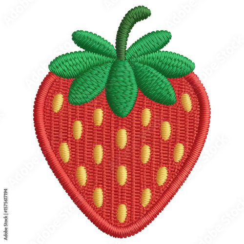 Red strawberry with green leaves fruit