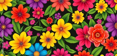Vibrant, seamless floral pattern ideal for textile, wallpaper, and web design, print, retro