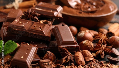 Dark chocolate, nuts, spices