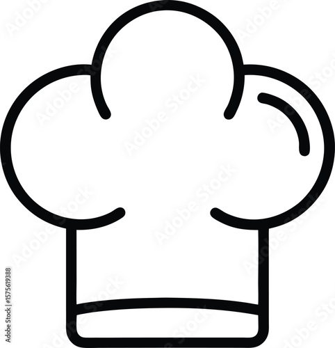 Chef Hat in Detailed Retro Black and White Outline Line Art Drawing Isolated on White Background