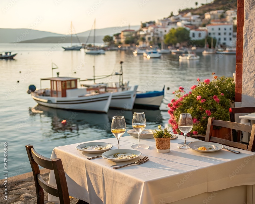 Fototapeta premium Romantic Dinner by the Sea A Culinary Escape