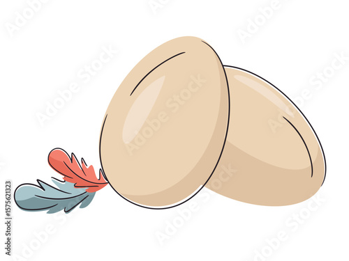 Two fresh chicken eggs; healthy eating or farm fresh concept, protein. Bright and clean design, minimal vector illustration