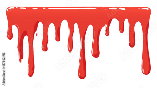 Vivid red paint drips down, a bold and striking graphic element against a dark background, creating a sense of abstract dripping art.