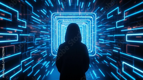 Exploring the futuristic digital realm virtual environment conceptual art tech haven abstract viewpoint