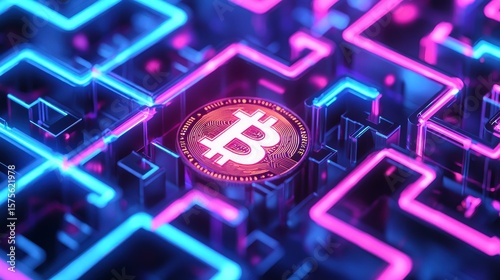 Cryptocurrency investment action virtual network digital art futuristic environment close-up view blockchain concept