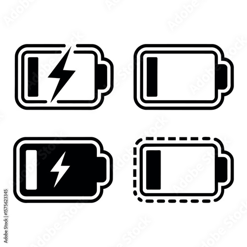 Battery status icons showing charging and low power levels