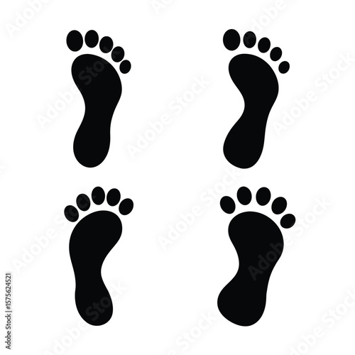 Footprint Silhouette Vector Set Black Icon Collection Isolated on White Background