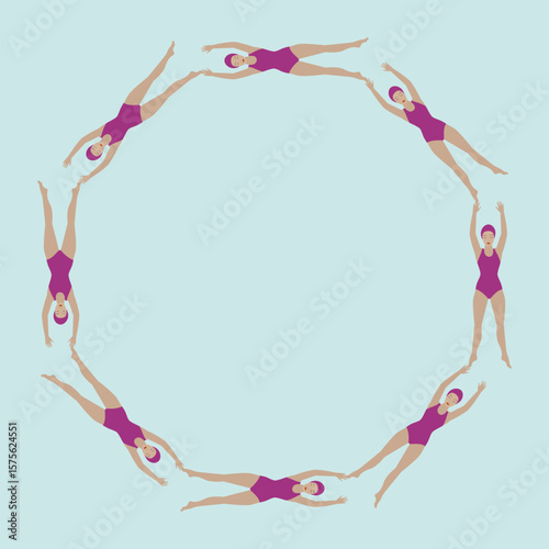 Synchronized swimming, women forming a circle.