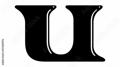 Illustration of a bold black letter u with rounded edges and a glossy appearance on a white background