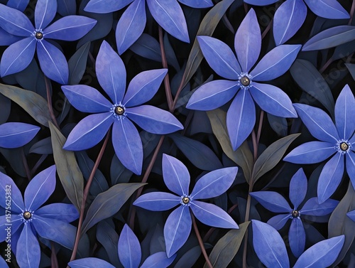 Vibrant Purple Flowers Botanical Illustration Seamless Pattern