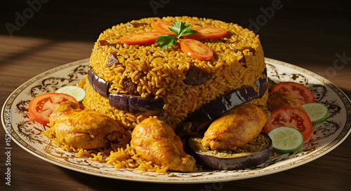 Palestinian Upside-Down Rice with Chicken & Eggplant