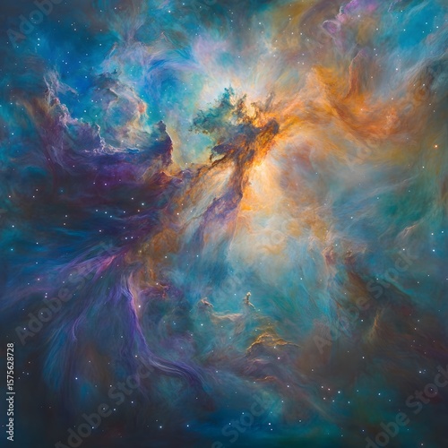 Cosmic Nebula Abstract Painting Vibrant Colors Space Art
