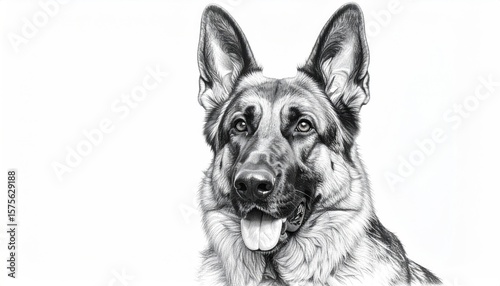 Detailed grayscale portrait of a German Shepherd