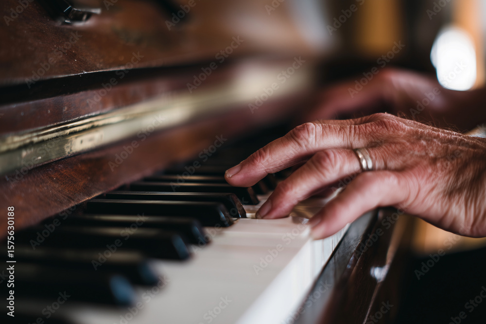 Obraz premium A man is playing a piano with his right hand
