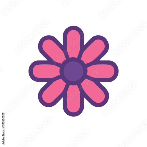 Minimalist illustration of a magenta daisy flower.
