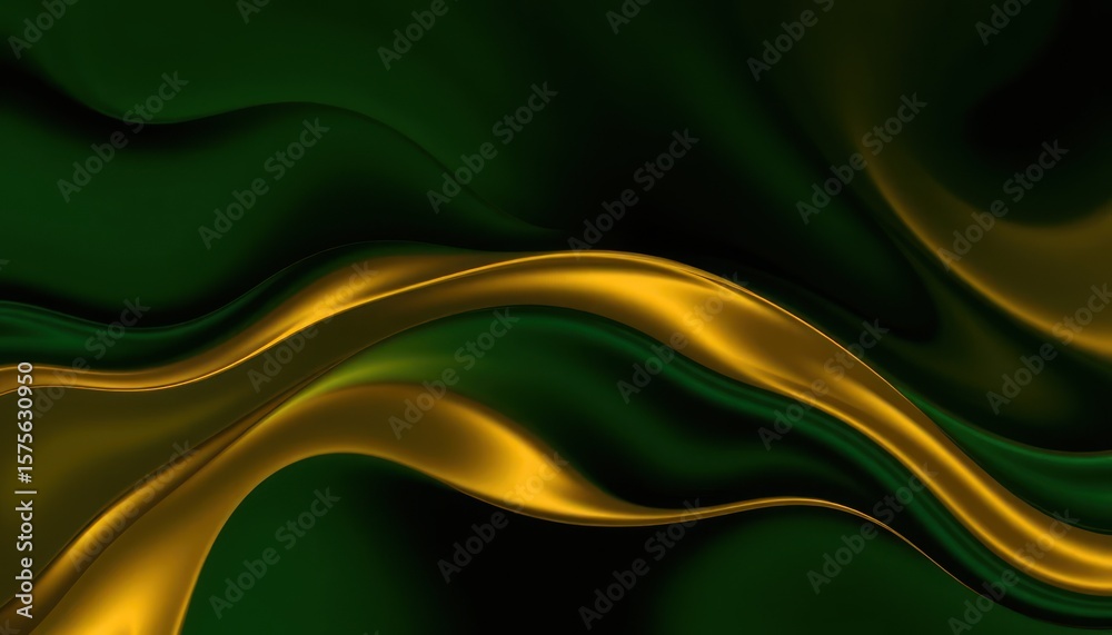 Fototapeta premium Abstract gold and green flowing silk