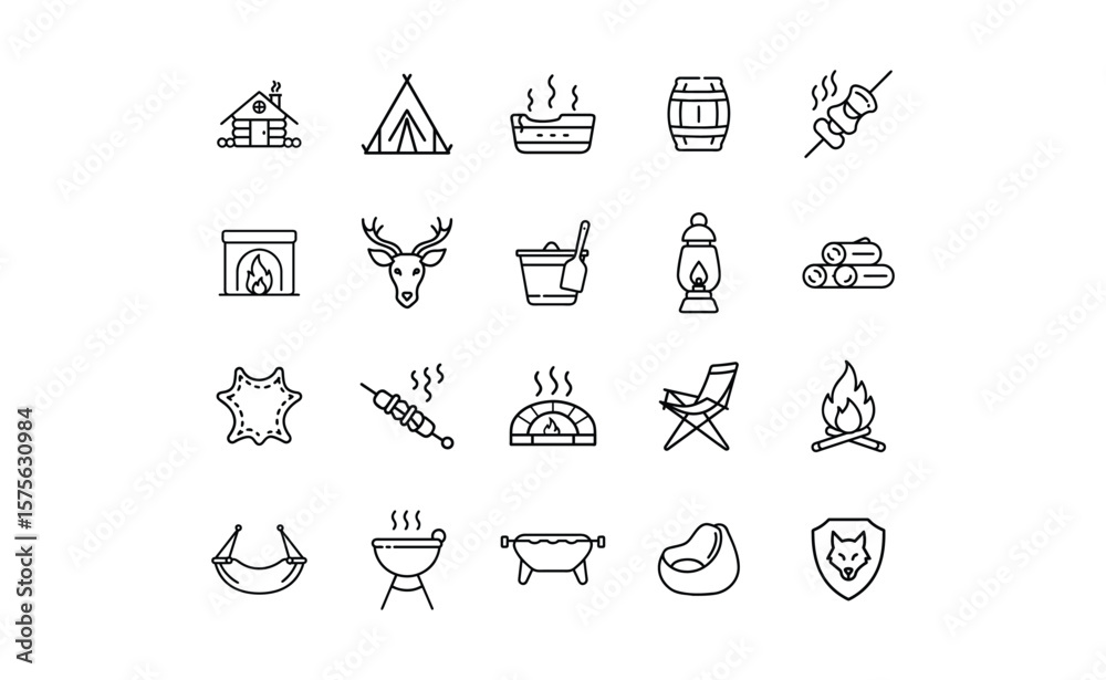 Fototapeta premium Collection of Camping and Outdoor Recreation Line Icons.