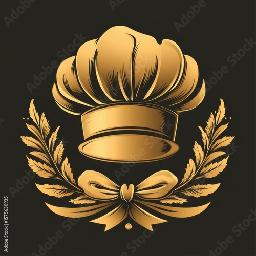 Chef hat emblem showcasing culinary creativity and tradition set against a dark background with elegant decorative elements