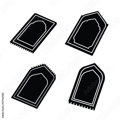 Prayer mat Silhouette Vector Set Black Icon Collection Isolated on White Background