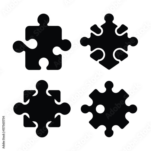 Puzzle piece Silhouette Vector Set Black Icon Collection Isolated on White Background