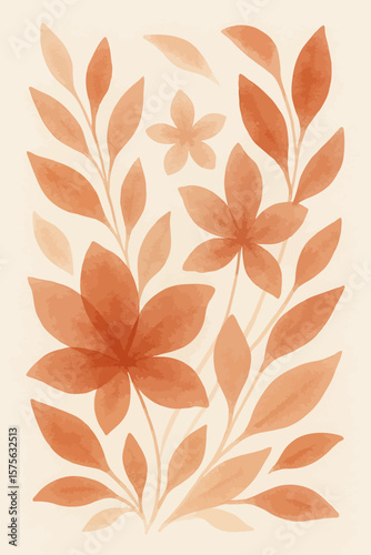 Terracotta Floral Composition in Abstract Style