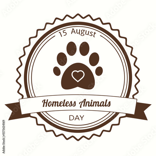 Homeless animals day august 15th emblem with paw print and heart symbol promoting animal welfare and adoption