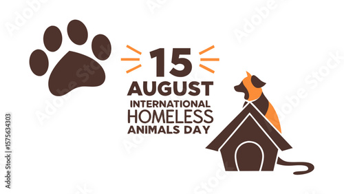 Celebrating international homeless animals day on august 15th with a paw print and a dog in a kennel
