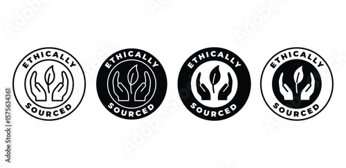 Ethically Sourced Icon Black and White Circular Symbols Vector Design 