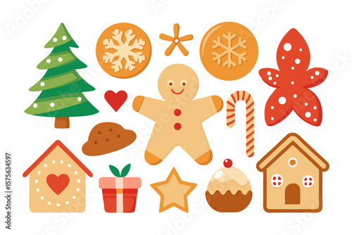 Collection of festive christmas gingerbread cookies and holiday treats