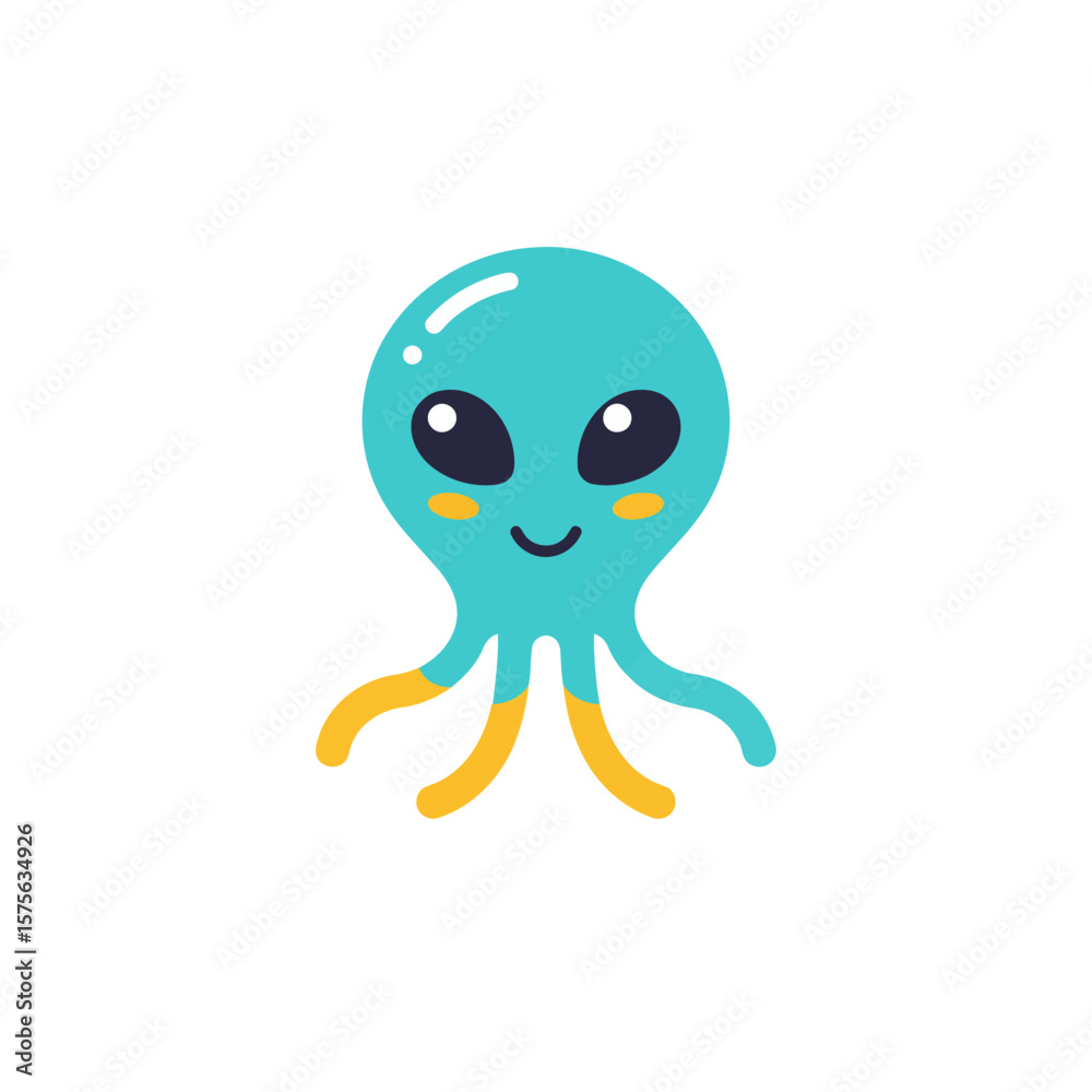 Fototapeta premium Cute Blue Octopus Cartoon for Kids Learning Materials, Ocean-Themed POD, and Nursery Prints