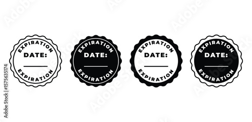 Expiration Date Icons Set Black and White Circular Stamps Round Shape Vector Design
