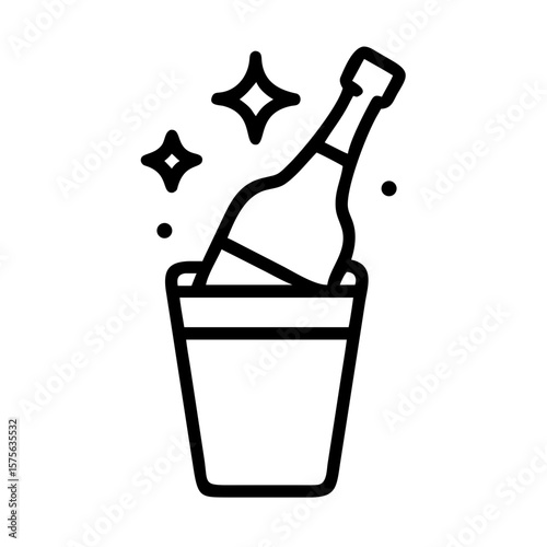 Champagne bottle in ice bucket with sparkling effect  