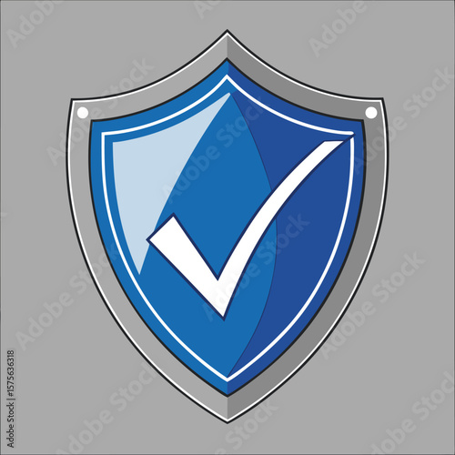 Blue shield symbol with check mark represents security protection approval verification and assurance