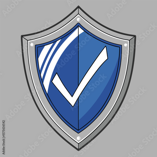 Blue shield with white checkmark representing safety security and successful validation