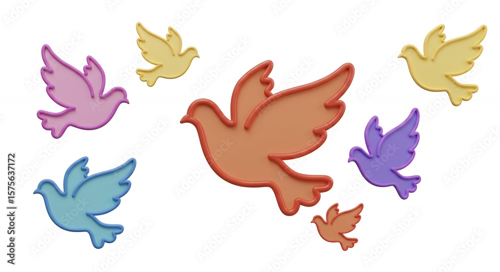 Fototapeta premium Colorful flying doves illustration