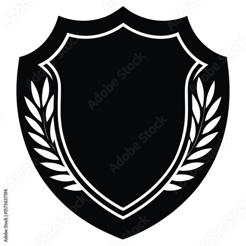Classic shield design with laurel wreaths suitable for emblems badges and logos black and white