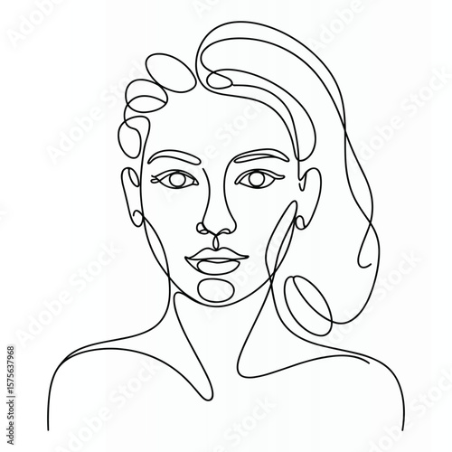 Woman Face Single  continuous Line Art Drawing