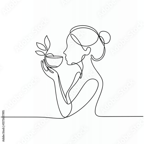 Woman Face Single  continuous Line Art Drawing