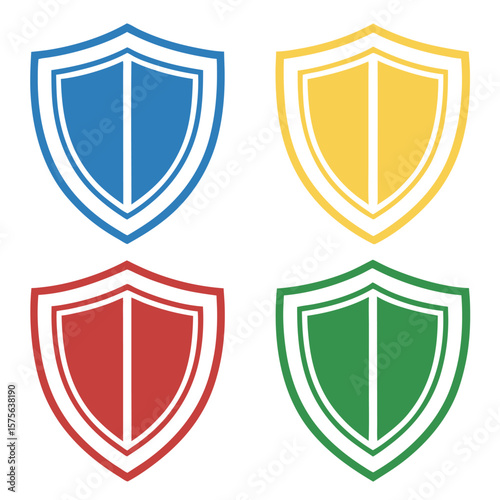 Colorful shield icons representing protection security and safety isolated on white background