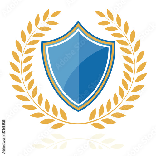 Decorative shield with laurel wreath symbolizing protection achievement and success on white background