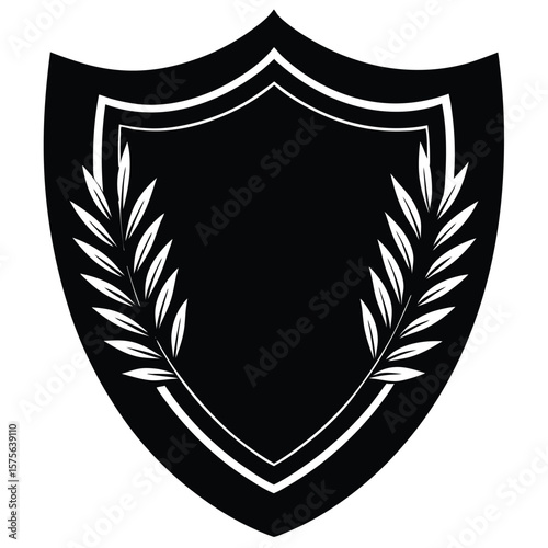 Elegant black and white shield design with laurel wreaths perfect for branding and logos