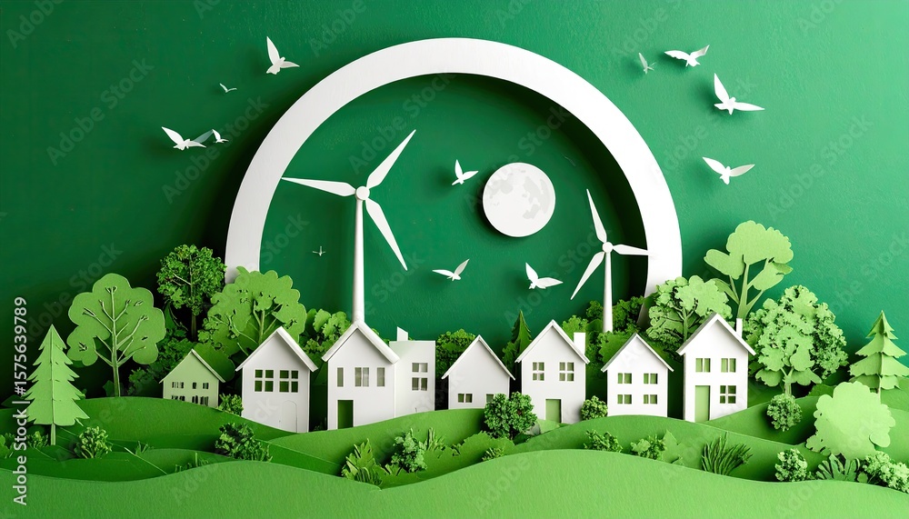 Naklejka premium Eco-friendly village scene