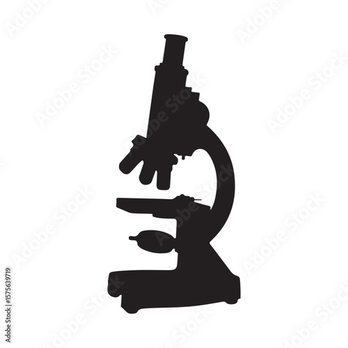 Old microscope silhouette isolated on white background. Microscope icon vector illustration