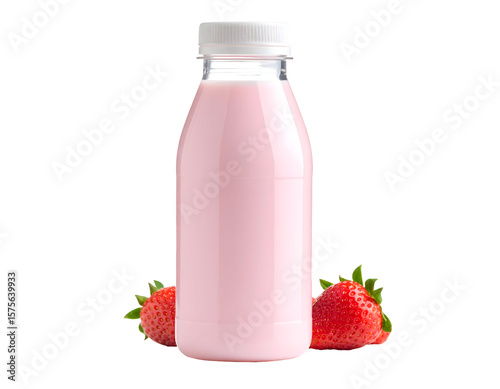 Strawberry milk bottle with fresh fruits